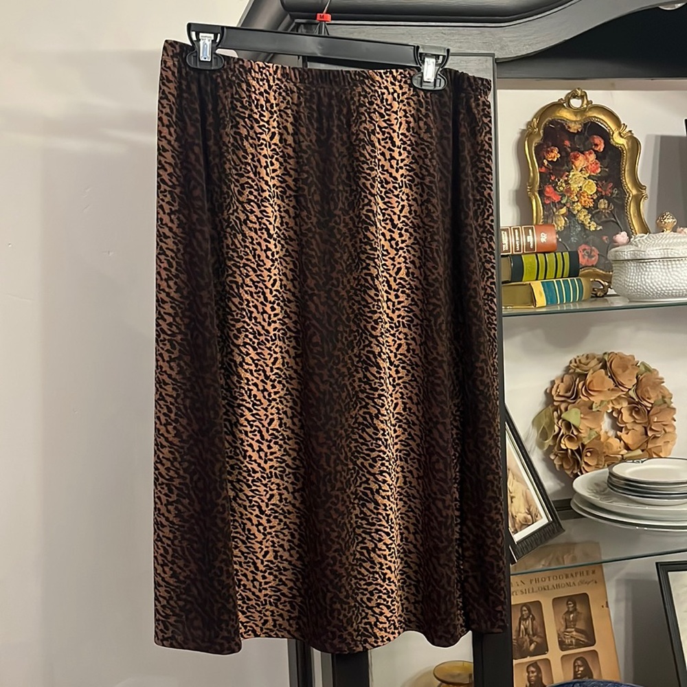 Leopard Midi Skirt Elastic Waist Size XL